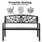 Steel Outdoor Powder Coated Garden Park Seating Bench with Cast Iron Backrest, Lawn Decor Seating Bench for Yard, Patio, Garden, Balcony, and Deck